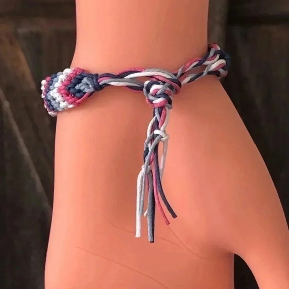 3 for $25/ Handmade Woven Pink & Blue Adjustable Bracelet NWT - Picture 3 of 4
